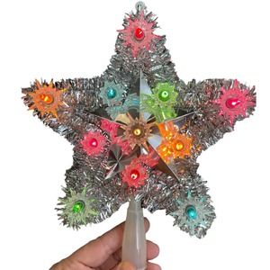 Christmas Tree Topper Noel 11 Light Electric Silver Star Vintage Working